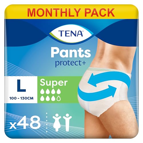 TENA Pants Super, 48 pairs of Unisex Incontinence Pants (4 x 12 packs) for Women and Men with Heavy Bladder Weakness, Size Large