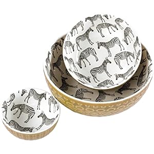 Primitives by Kathy Set of 3 Printed Zebra Design Stoneware Serving Bowls Primitives by Kathy Set of 3 Printed Zebra Design Stoneware Serving Bowls