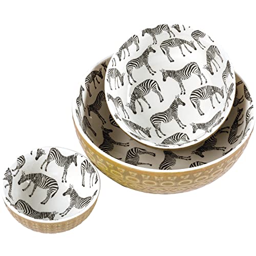 Primitives-by-Kathy-Set-of-3-Printed-Zebra-Design-Stoneware-Serving-Bowls Primitives by Kathy Set of 3 Printed Zebra Design Stoneware Serving Bowls