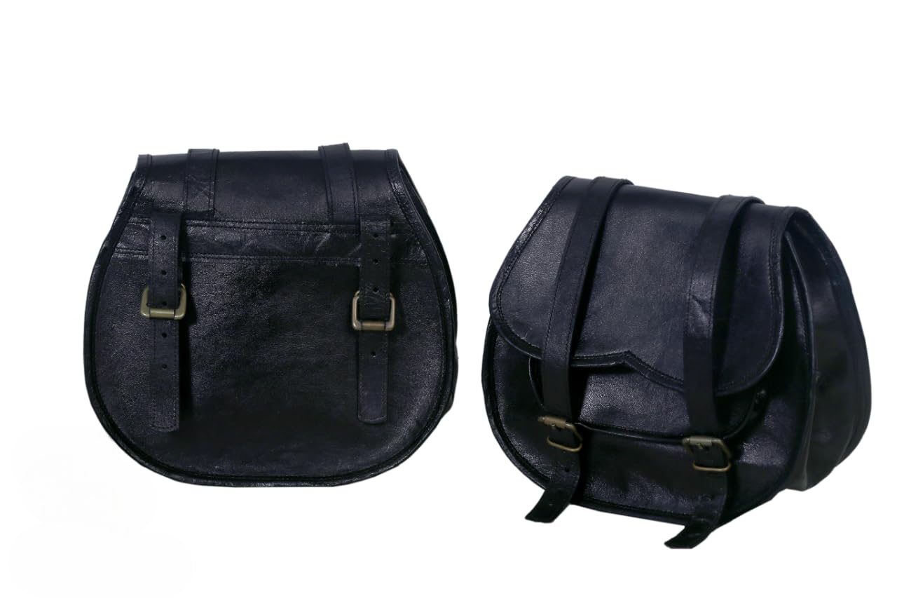 American Blue Borse da sella per moto, tasca laterale per bicicletta, borsa per attrezzi in pelle (2 tasche) (nero)
