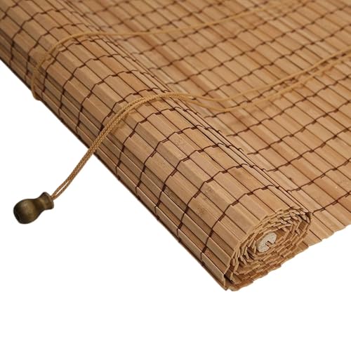 145x110cm Estor Enrollable de Bambú Carbonizado - Pantalla Solar Natural - Persiana Romana para Salón y Oficina - Diseño Elegante