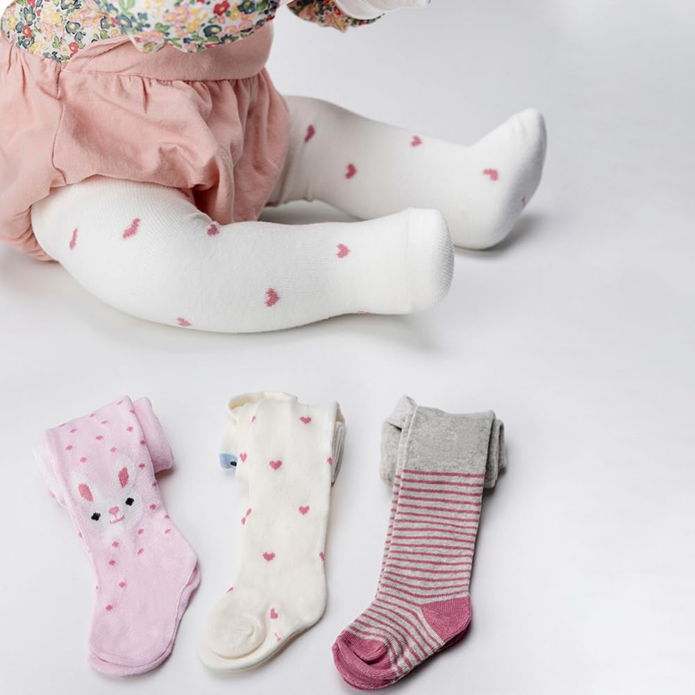 3 Pack Baby Girls Cartoon Tights Cable Knit Leggings Stockings Cotton Pantyhose for Newborn Infants Toddlers