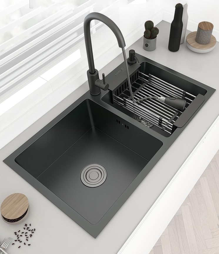 X-XONIER 304 Double Bowl Kitchen Sink with Integrated Pull-down Faucet Set Stainless Steel Sink with Soap Dispenser and Tray (30x18x9 inch, Nano Coating) (Design 6) (B0D9M1L3CQ) Amazon Price History, Amazon Price Tracker