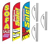 Mattress and Furniture Outlet Advertising Package of 3 Feather Banner Flag Kits and Ground Stakes,...