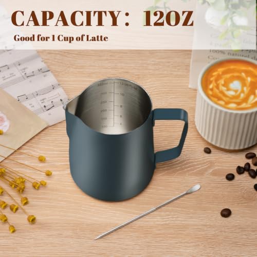 Image of Amrules Milk Frothing Pitcher 12oz Frother Cup Barista Tools, Blue