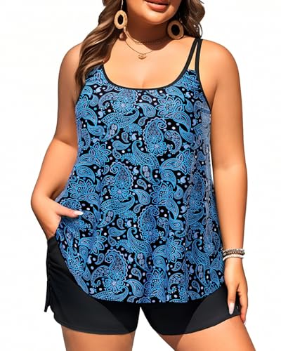 Image of Tempt Me Plus Size Tankini Swimsuits - Women Two Piece Tankini Top with Shorts Flowy Swimsuit 2025 Bathing Suits