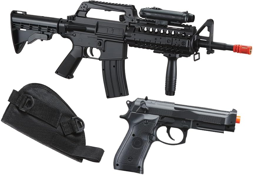 GoldenBall Airsoft Spring Power Rifle Pistol Kit-M4 con linterna, punto rojo, agarre, pistola con funda