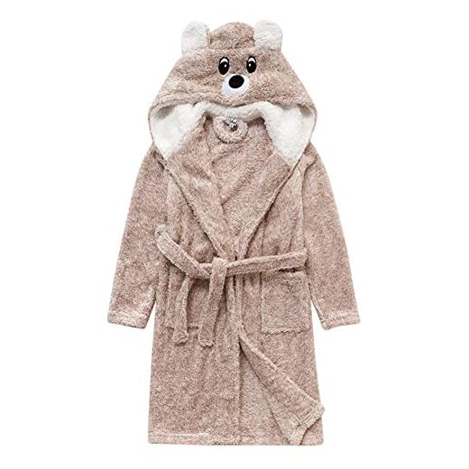 ZZUU Badrock för barn 100 % bomull, djur med huva bomull badrock, 2 fickor, bälte – mjuka, absorberande badrockar, beige, 150 cm