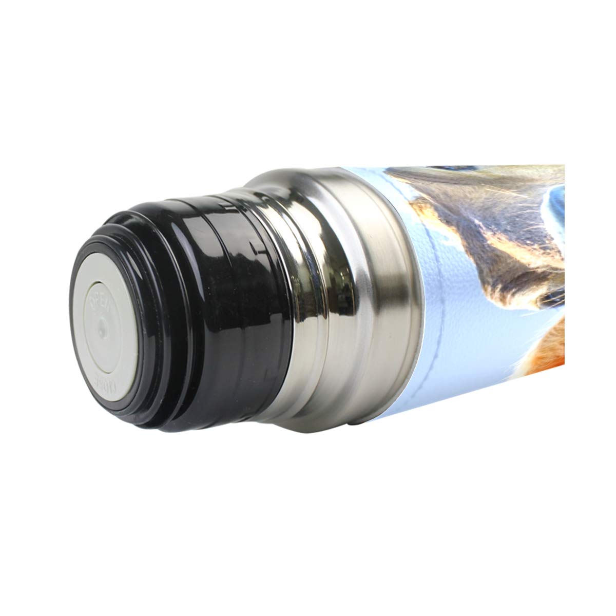 Taza de viaje aislada al vacío de acero inoxidable con doble pared a prueba de fugas, botella divertida de vaca personalizada impresa en piel auténtica envuelta termo termo termo 500 ml