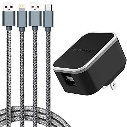 WIZCHARK USB Charger, Dual Port Wall Charger, UL Listed Charging Adapter, 2Amp with 2X Cables, Foldable Prongs for iPhone Xs/XS Max/XR/X/8/7/6/Plus, iPad, Samsung, Huawei, LG, Nexus and More (Black)