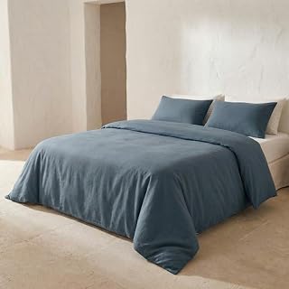 GAMUSI Bettwäsche-Set für Betten mit 100/105 cm, glatt, 100% Baumwolle, Bettbezug 180 x 220 cm und Kissenbezug, atmungsaktiv, weich, Blau