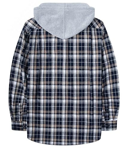 Image of Hooded Flannel Shirts for Men Plaid Long Sleeve Flannel Jacket Hoodies | Button-Down, Lightweight Coat, Classic Plaid Shirts with Hood, Flannel Hoodies with Pocket
