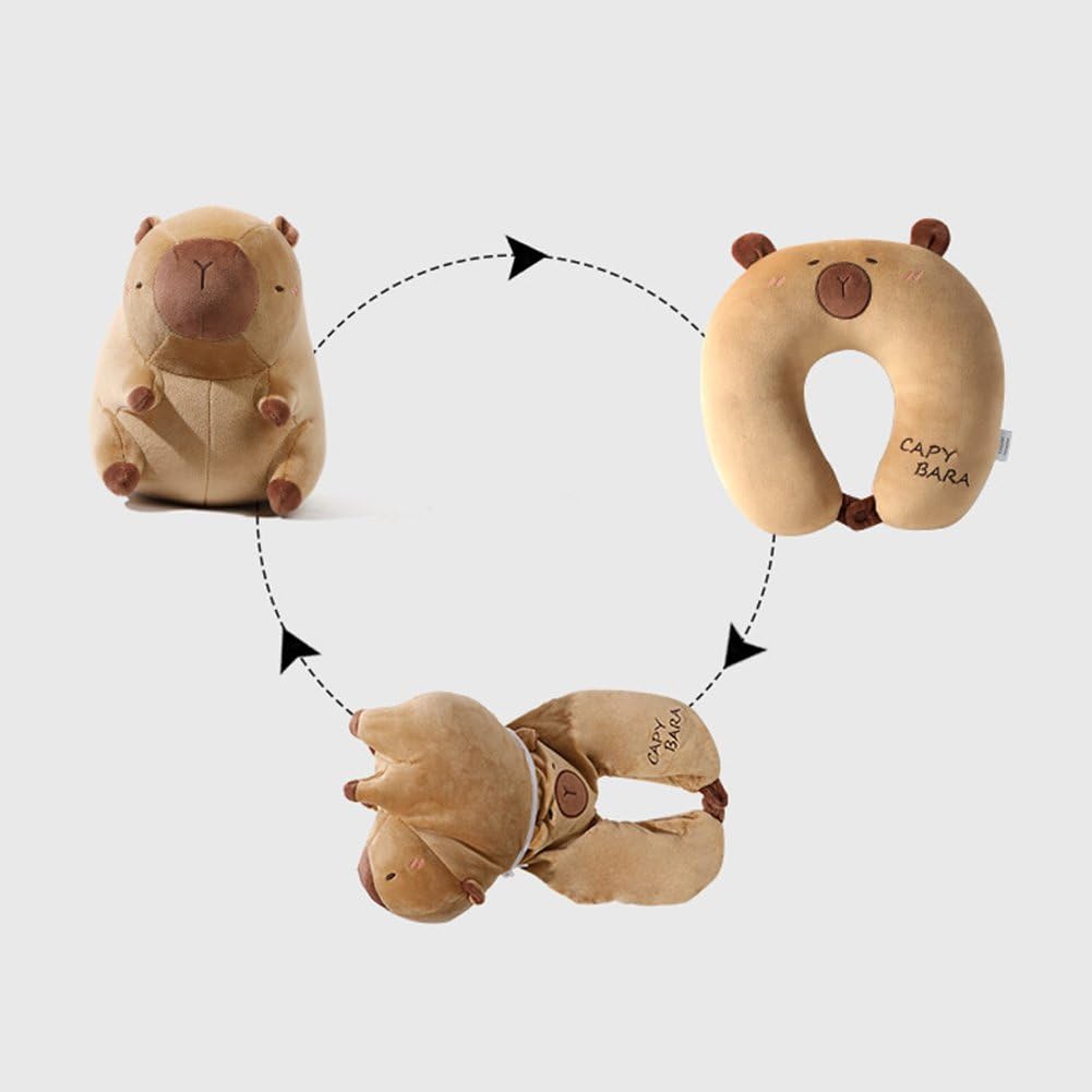 Capybara podróżna poduszka podpierająca kark 2 w 1, urocza, miękka poduszka w kształcie litery U, z motywem kreskówki, idealna na krzesła biurowe, wycieczki i krótką drzemkę w domu