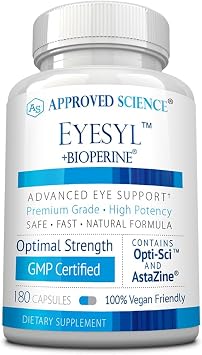 Approved Science EyeSyl - Eye Support Supplement - Chromium Picolinate, Taurine, Lutein, Zeaxanthin, Bilberry, BioPerine - 3 Month Supply - 180 Capsules - Made in USA