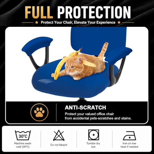 Image of Stretchable Split Office Chair Seat Covers - Universal Stretch Computer Chair Slipcover - Washable Rotating Backrest Coverings & Cushion Protectors & Armrest Covers for Dogs, Cats, Pets