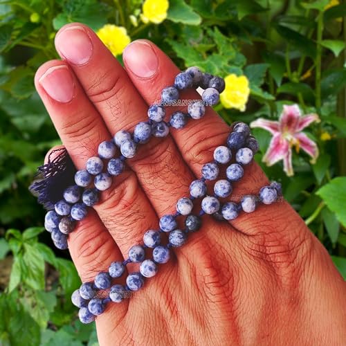 Image of Apnisanskriti Premium Sodalite Stone Mala for Men and Women (6mm, AAA Quality, Lab Certified, 108+1) - Natural Stone Beads Mala - Blue Colour - Pack of 1