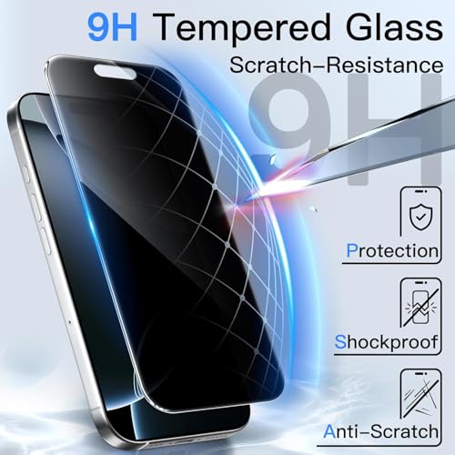Image of Skinomi 4 Way 360 Privacy Glass Screen Protector for iPhone 17 / iPhone 16 pro [2 Pack], Horizontal and Vertical Anti Spy Tempered Glass Screen Film -(Easy Installation Frame)