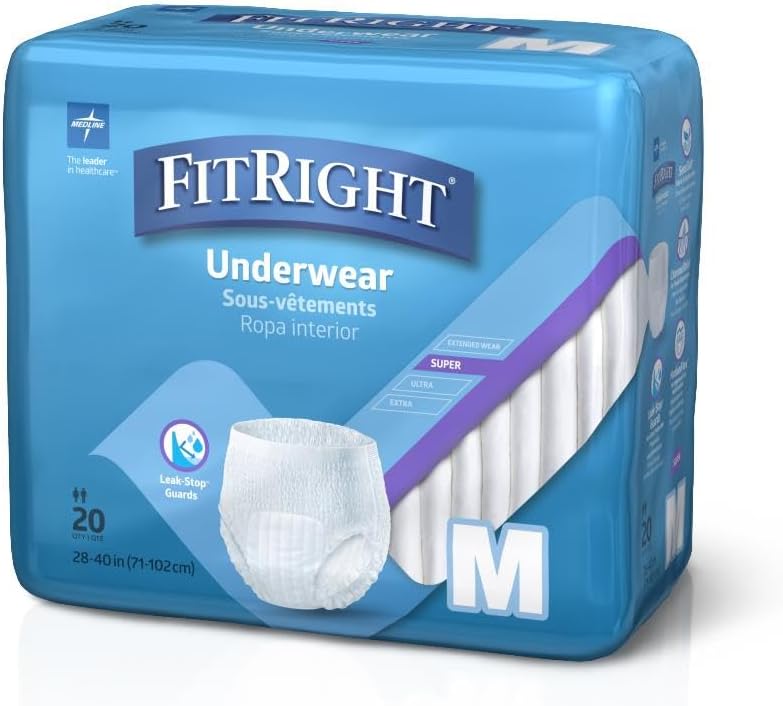 Medline Protection Plus Disposable Protective Incontinence Underwear, Medium, 28 to 40" (Pack of 20)