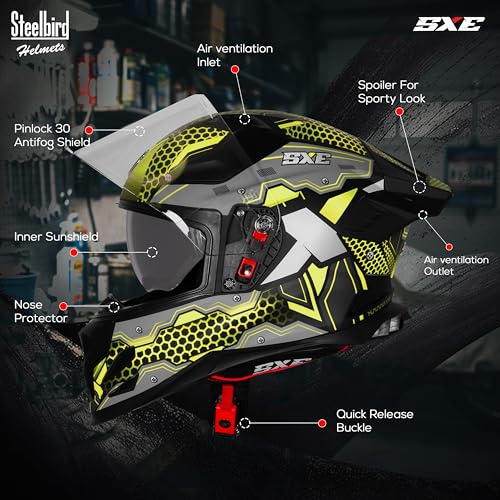 Image of Steelbird SBH-61 SXE X3 Pinlock ISI and Dot Certified Full Face Graphic Helmet for Men and Women with Inner Silver Sunshield