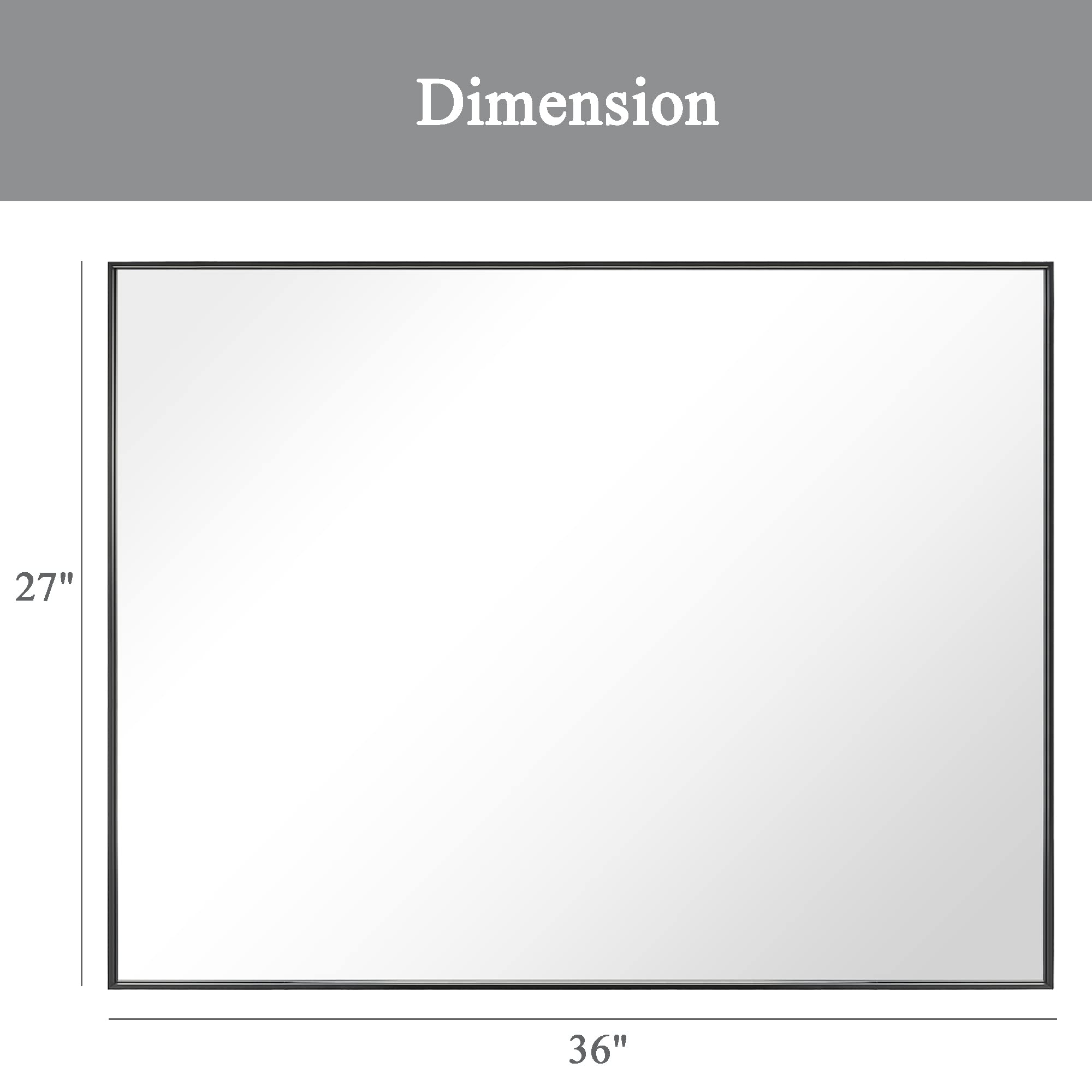 Bonverre 27 x 36 Inch Rectangle Wall Mirror, Aluminum Frame Rectangular Mirror for Bathroom, Vanity, Bedroom, Living Room, Entryway, Wall Mounted Horizontal or Vertical, Black