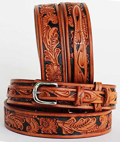 Pro Rider 31-32 Western RANGER Tooled Leather BELT Hand Carved Floral 26Ranger112