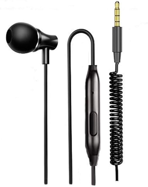 LINHUIPAD Single side Earphone with Microphone In-Ear Stereo to mono Earbud One side Headphones,3.5mm Jack Metal Noise Isolating Earplugs, Spring Coil Reinforced Cord
