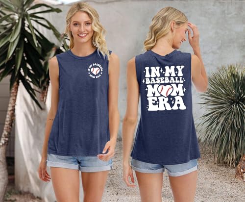 YI XIANG RAN Baseball Mom Era Tank T Shirt - Funny Baseball Graphic Tees - Women's Mama Tops (Blue, Small) — view 3