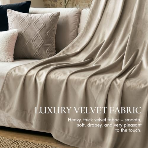 Image of MIULEE Light Taupe Blackout Velvet Curtains Drapes 90 Inch Long 52 inchx90 inch
