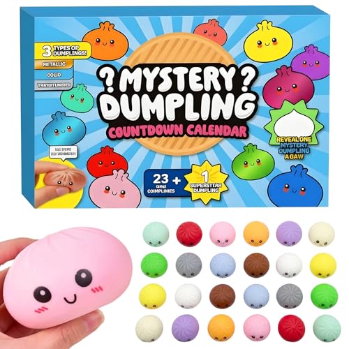 Fanskaty 24Pcs Dumpling Mystery Box Dumplings Squeeze Stress Balls for Adults Soft and Squeezable Stress-Relieving Dough Birthday Gifts (24Pcs-A)
