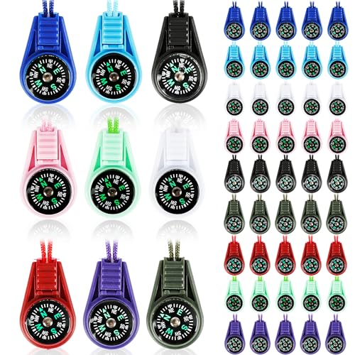 54 piezas mini brújula de supervivencia en lote, brújula pequeña de bolsillo para camping, senderismo, pulsera para niños, colores surtidos miniatura 1
