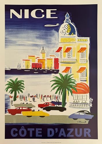 Affiche Nice Ville Multicolore Air France Bernard Villemot en poster vintage 50x70cm