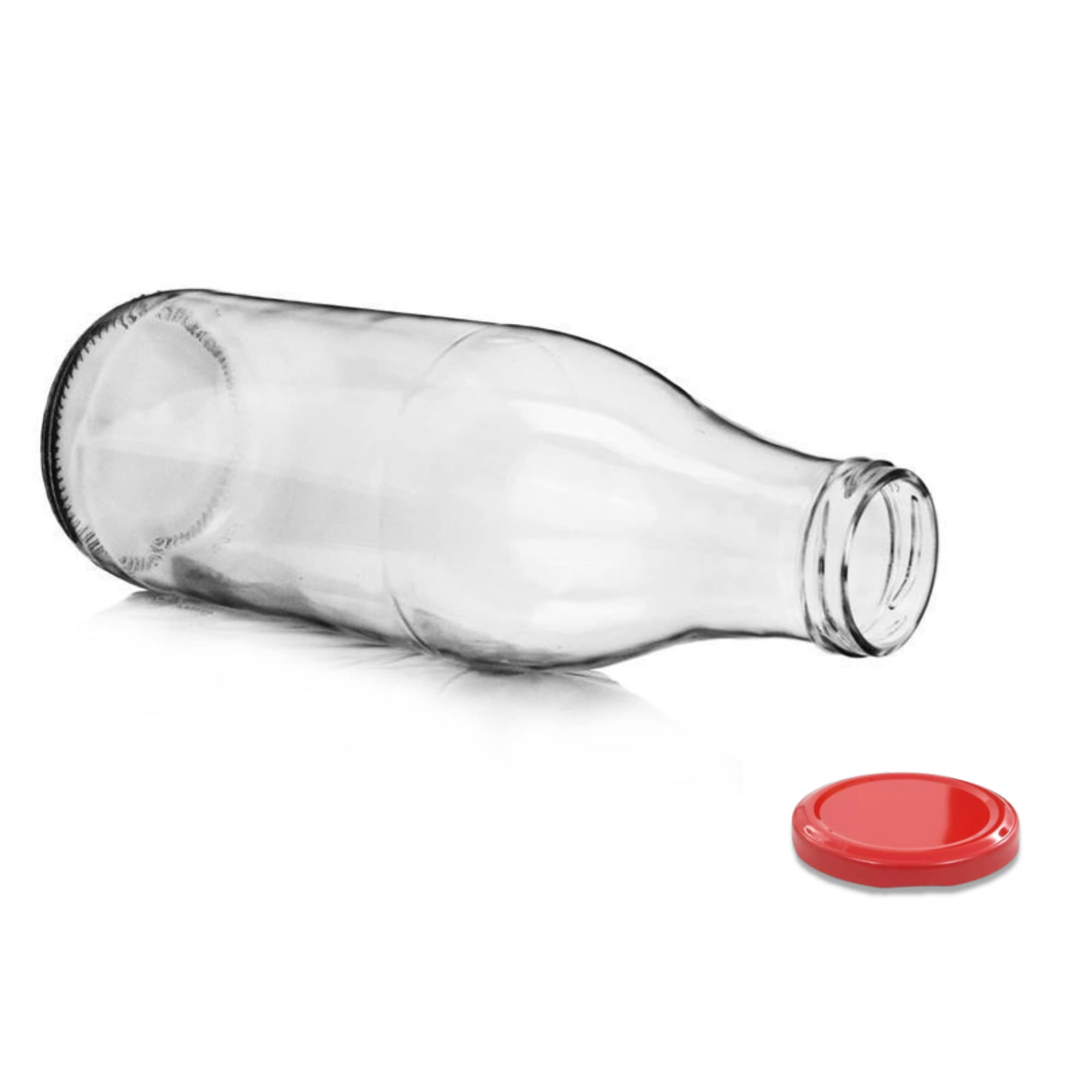 Pack 6 Botellas de Cristal de 1 Litro para Leche y Bebidas + EBook de 102 Recetas, con Tapa de Rosca Hermética - Ideal para Leche, Batidos, Horchata, Zumos, Licuados y Salsas - Set de 6