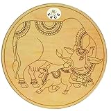 Traditional Kamdhenu Cow with Calf Design MDF Creat Your Own Best Art Round Board Laser Cutout Engraved Base Painting Board DIY Art & Craft Home Drawing Artists,Handmade Decoration Gift