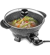 VonShef Electric Wok Skillet Pan - 5L Capacity, 1400W Aluminium Frying Pan with Tempered Glass Li...