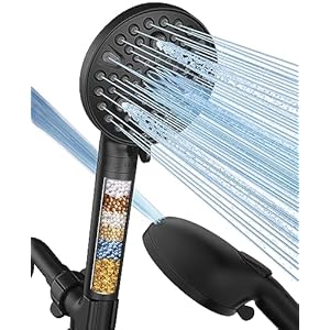 MakeFit Handheld Shower Head with Filter Matte Black – High Pressure 10 Spray Modes Filtered Shower Head with Hose, Bracket and Hard Water Shower Filters to Remove Chlorine and Heavy Metals