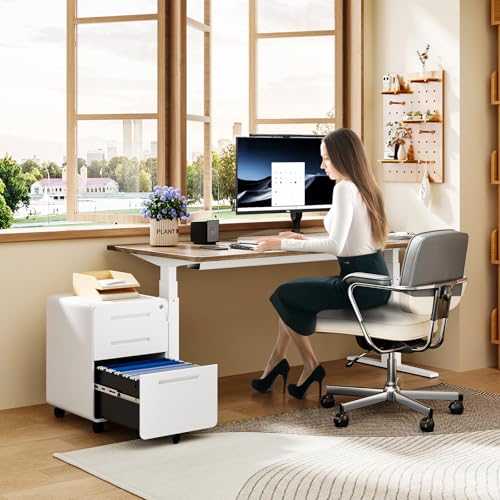 Image of MIIIKO Mobile Filing Cabinet 3 Drawer, White Small File Cabinet with Lock Under Desk, Filing Cabinets for Home Office with Wheels, A4 /Letter /Legal Hanging File Folders