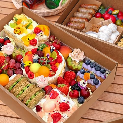 Yarlung 10 Pack Kraft Bakery Box with Clear Window Lid, 14"x10"x3" Foldable Brown Paperboard, Food Wrapping Tray with Greaseproof Paper for Cookies, Donuts, Pies, Picnic, Gift Packaging Ribbon by yarlung - Image 9
