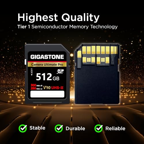 5-letnie odzyskiwanie danych: karta SD GIGASTONE UHS-II V90 512 GB, aparat Ultimate Pro, prędkość do 300/250 MB/s, U3 SDXC 4K Ultra HD UHD wideo do lustrzanek cyfrowych Canon, Nikon, Sony, Pentax