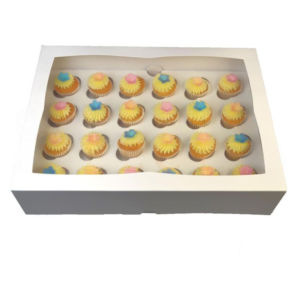 LARRYROO PREMIUM Ultra White Windowed MINI Cupcake Boxes for 24 Cup Cakes & inserts (2)