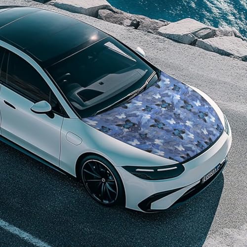 Image of Blue Butterfly Car Hood Cover Protector, Butterfly Fluid Galaxy Removable Automotive Exterior Accessories for Car SUV Sedans Trucks, Easy Installation