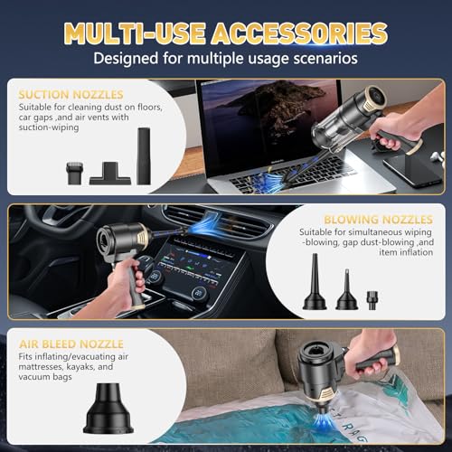 Image of KMM Handheld Car Vacuum Cleaner, 16000PA Air Duster & Vacuum Cleaner, 120W High Power Hand Held Vacuum Cordless, Portable Vacuum Rechargeable with Multi-Nozzles & LED Light for Car, Home, Pet, Office