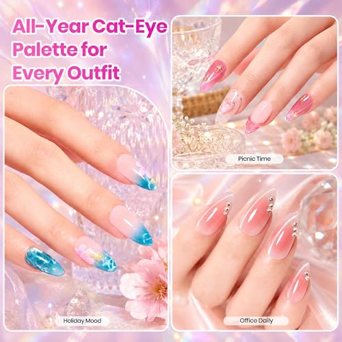 Image of Beetles Cat Eye Gel Nail Polish Set - Timeless Gleam 20 Colors Glitter Cat Eye Gel Nail Kit Nude Pink Red Blue Brown Black Magnetic Base Matte Glossy Top Coat Soak Off UV Manicure Salon Gift for Women