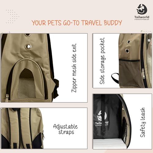 Image of Portable Pet Carrier Backpack for Cats & Small Dogs - Transparent Window, 9 Air Vents, Breathable Mesh, Built-in Safety Leash, Lightweight Travel Bag for Outdoor & Travel (Beige)