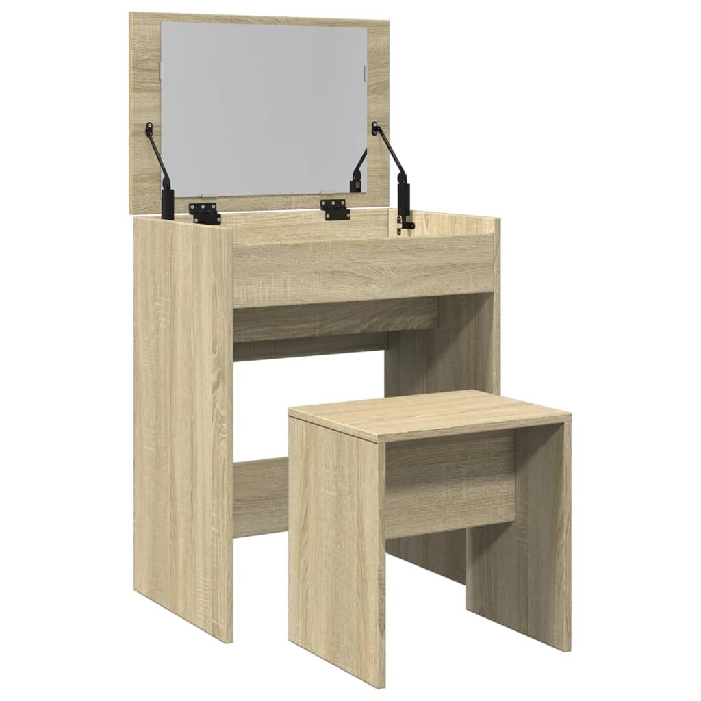 Toeletta trucco con sgabello Rovere Sonoma 60x40x113,5 cm tavolo con specchio e cassetto portaoggetti per camera da letto donna organizzatore make up salvaspazio