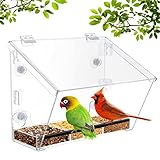 Ermete with Strong Suction Cups, Clear Bird Feeder Window, Window Bird Feeder with Seed Tray, Large Outside Hanging Birdhouse Kits with Drain Holes