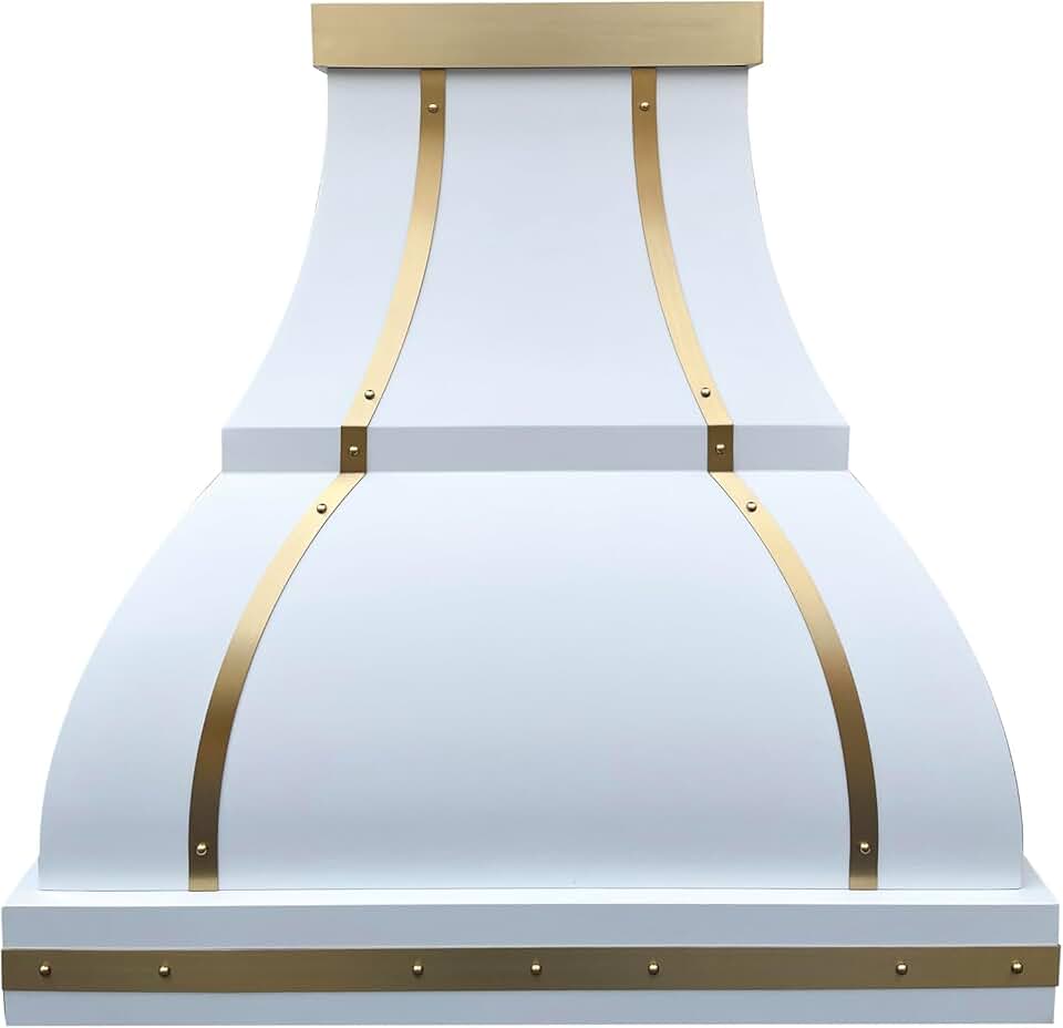 Benjamin Moore’s Simply White Stainless Steel Range Hood Wall Mount 60'' W,42'' H,21'' D,CT Copper Tailor Custom Handmade Metal Kitchen Vent Hood, With 4-Speed Exhaust Fan & LED Light,SH1-2TRM-W