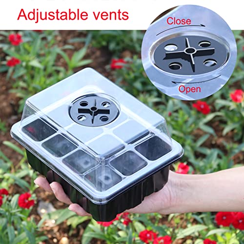 Qhc Kock Seed Starter Tray Seedling Tray (12 Cells Per Tray) Humidity Adjustable Plant Seed Starting Kit With Dome And Base Greenhouse Grow Trays For Plant Growing Starting 5 Packs Black #TOP2