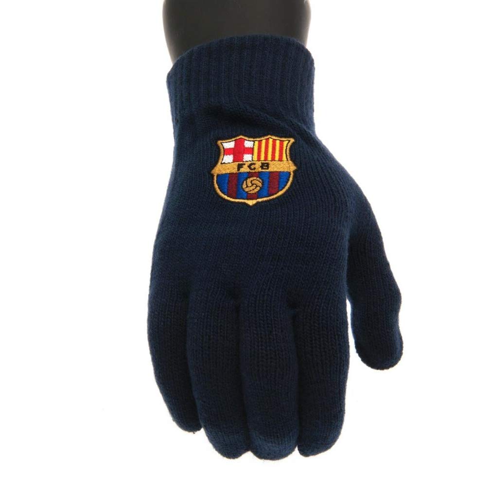 Fc Barcelona Men's Navy F.c Barcelona Knitted Gloves Adult Official Merchandise
