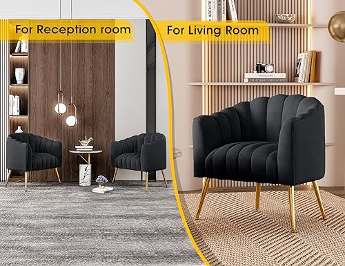 Image of Dewhut Oversized Pumpkin Couch Accent Chair, Modern Comfy Velvet Upholstered Barrel Chairs, Luxury Single Sofa Armchair for Living Room, Waiting Room, Office and Vanity, (Black)