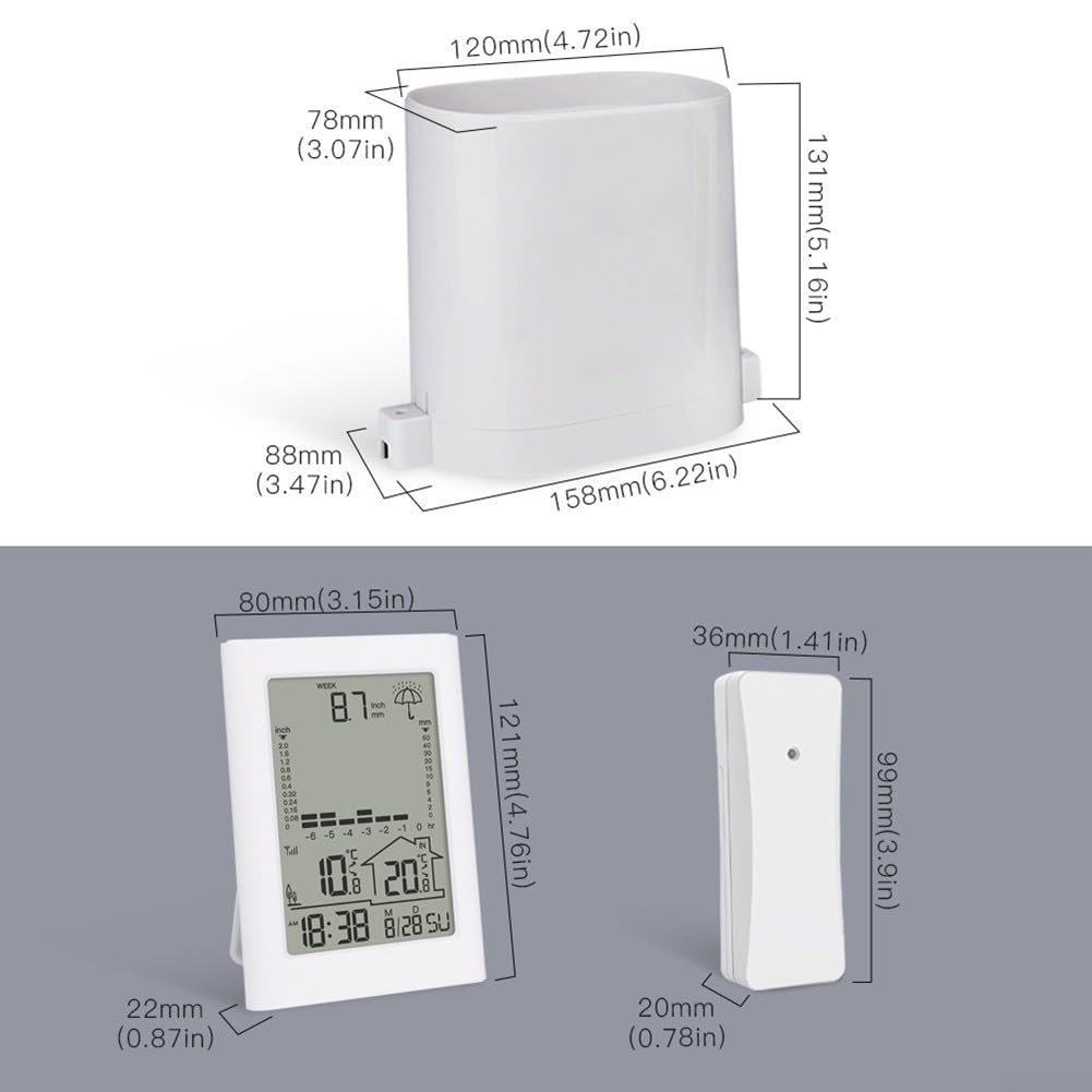 Whychstore Echtzeit-Regenmesser, digitaler Regenmesser mit Alarm-Snooze-Funktion für klare, präzise Erkennungsdaten (weiß), 6OCK86XXB7876DVJ41DO98R00